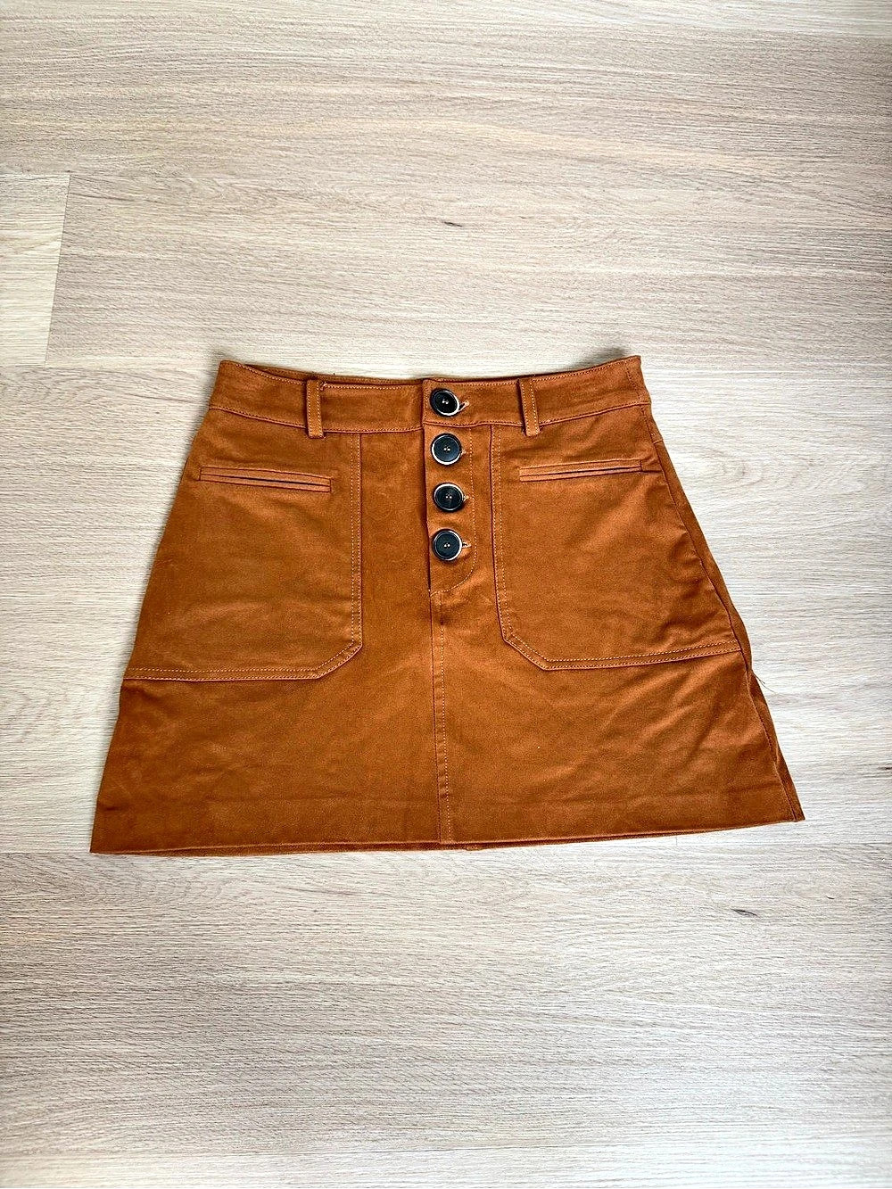 Zara Faux Suede Button-Front Mini Skirt Brown